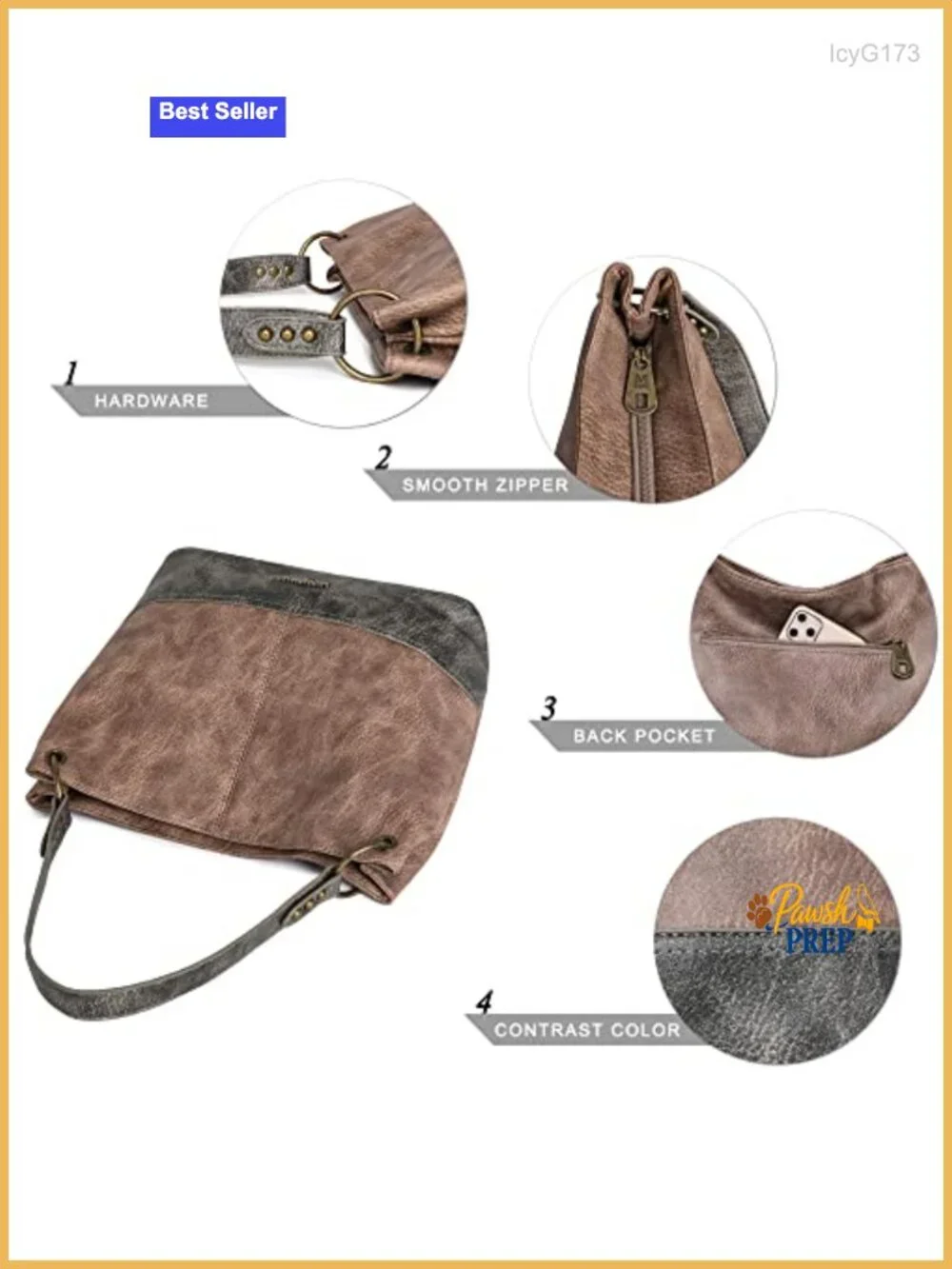 Hobo Bag Slouchy Shoulder Tote Vegan Leather Zip-top Anti-theft 3 Pockets